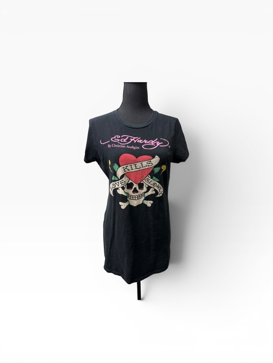 Christian Audigier Tops - Ed Hardy Skull Heart Graphic Tee Black Love Kills Slowly Y2K Punk Top L